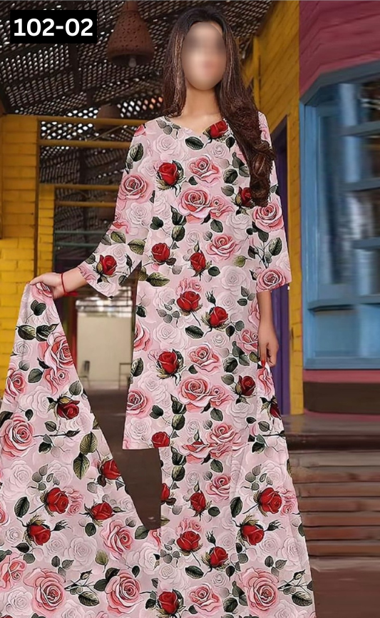 VOL 102 | DS 02| DIGITAL PRINTED BANA DORA LAWN 3PC VOIL LAWN DUPATTA