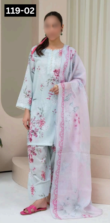 VOL 119 | DS 02 | DIGITAL PRINTED BANADORA LAWN 3PC VOIL LAWN DUPATTA