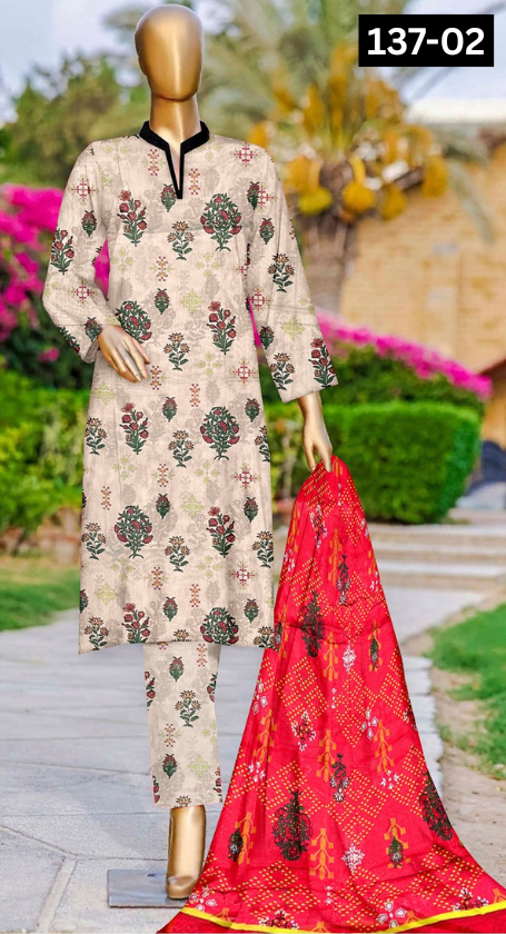 VOL 137 | DS 02 | DIGITAL PRINTED LAWN 3PC BAMBER CHIFFON DUPATTA