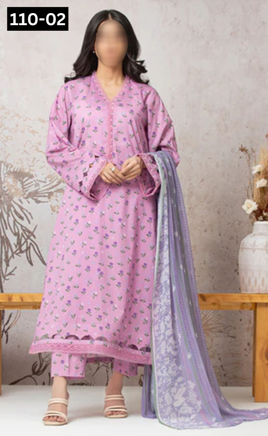 VOL 110 | DS 02 | DIGITAL PRINTED BANADORA LAWN 3PC VOIL LAWN DUPATTA