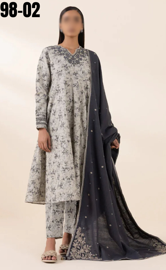 VOL 98 | DS 02 | DIGITAL PRINTED LAWN 3PC VOIL DUPATTA