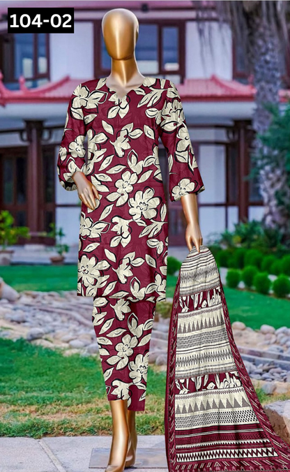 VOL 104 | DS 02 | DIGITAL PRINTED LAWN 3PC TANADORIA LAWN DUPATTA