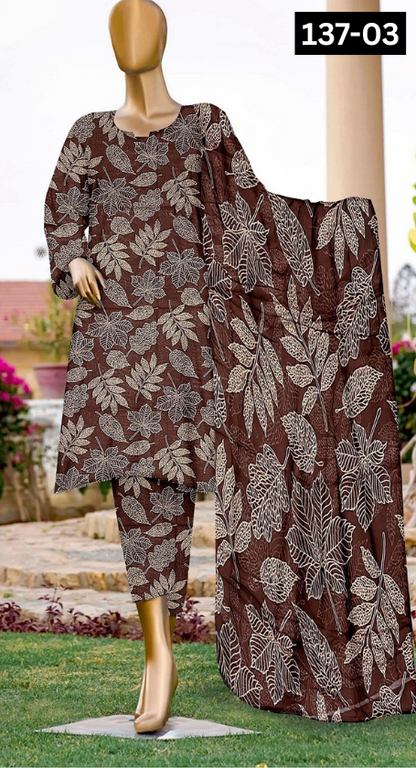 VOL 137 | DS 03 | DIGITAL PRINTED LAWN 3PC BAMBER CHIFFON DUPATTA