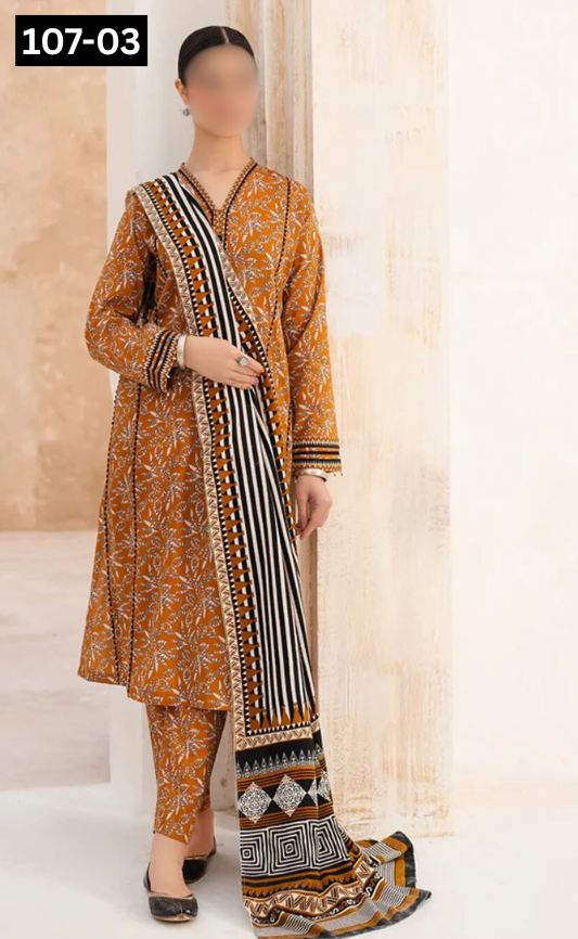 VOL 107 | DS 03 | DIGITAL PRINTED LAWN 3PC VOIL LAWN DUPATTA