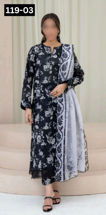 VOL 119 | DS 03 | DIGITAL PRINTED BANADORA LAWN 3PC VOIL LAWN DUPATTA