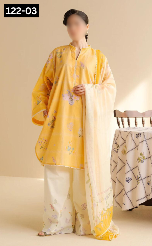 VOL 122 | DS 03 | DIGITAL PRINTED LAWN 3PC BAMBER CHIFFON DUPATTA