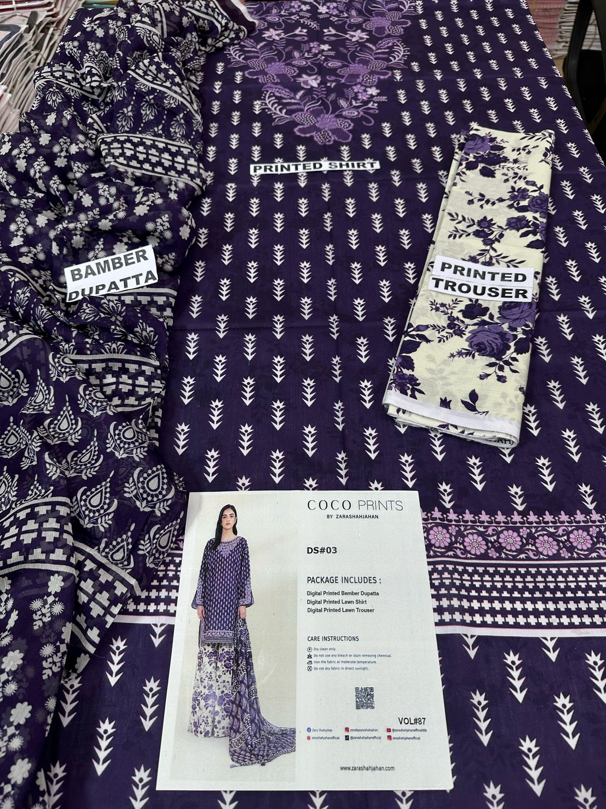 VOL 87 | DS 03 | DIGITAL PRINTED LAWN 3PC BEMBER DUPATTA