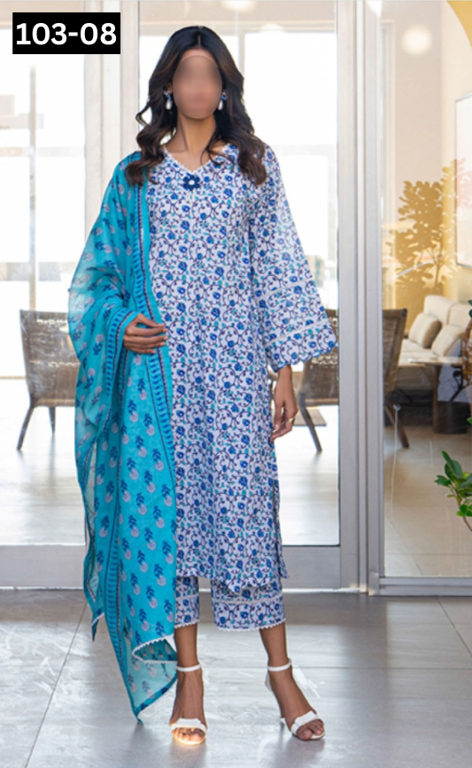 VOL 103 | DS 08 | DIGITAL PRINTED LAWN 3PC VOIL LAWN DUPATTA
