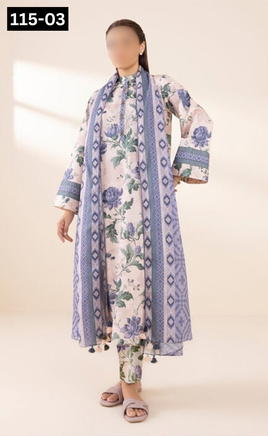 VOL 115 | DS 03 | DIGITAL PRINTED BANADORA LAWN 3PC VOIL LAWN DUPATTA