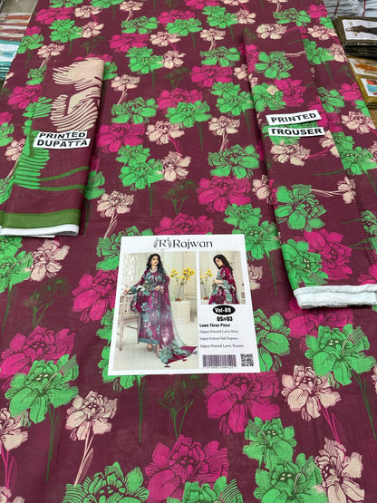 VOL 89 | DS 03 | DIGITAL PRINTED LAWN  3PC VOIL DUPATTA