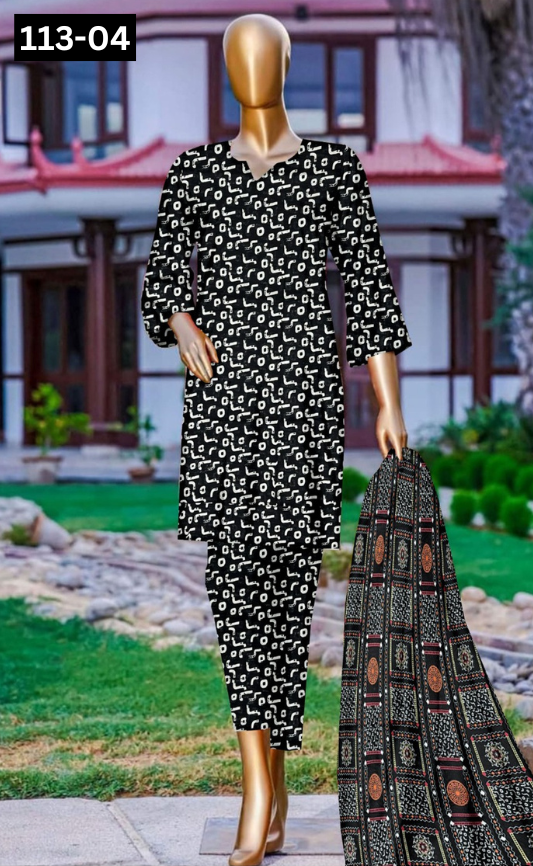 VOL 113 | DS 04 | DIGITAL PRINTED BANADORA LAWN 3PC VOIL LAWN DUPATTA