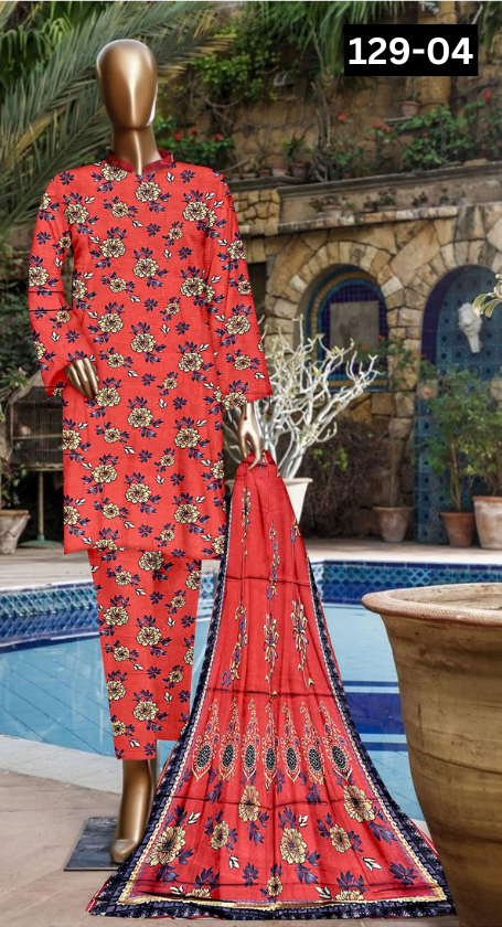 VOL 129 | DS 04 | DIGITAL PRINTED BANADORA LAWN 3PC VOIL LAWN DUPATTA