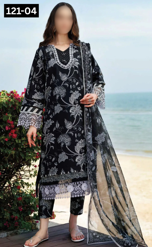 VOL 121 | DS 04 | DIGITAL PRINTED BANADORA LAWN 3PC VOIL LAWN DUPATTA