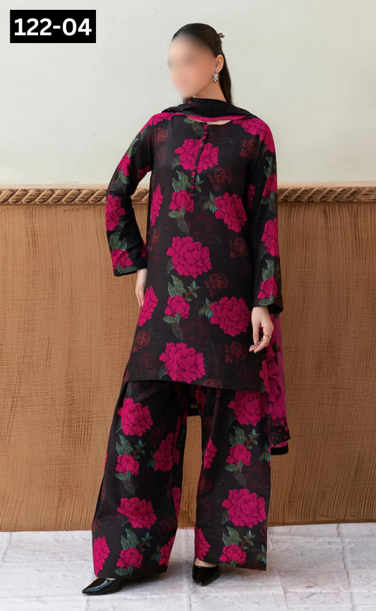 VOL 122 | DS 04 | DIGITAL PRINTED LAWN 3PC BAMBER CHIFFON DUPATTA