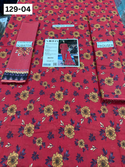 VOL 129 | DS 04 | DIGITAL PRINTED BANADORA LAWN 3PC VOIL LAWN DUPATTA