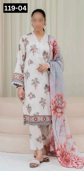 VOL 119 | DS 04 | DIGITAL PRINTED BANADORA LAWN 3PC VOIL LAWN DUPATTA