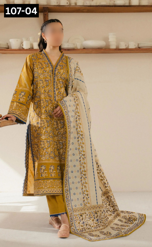 VOL 107 | DS 04 | DIGITAL PRINTED LAWN 3PC VOIL LAWN DUPATTA