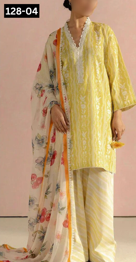 VOL 128 | DS 04 | DIGITAL PRINTED LAWN 3PC VOIL LAWN DUPATTA