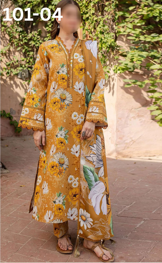 VOL 101 | DS 04 | DIGITAL PRINTED LAWN 3PC BAMBER CHIFFON DUPATTA