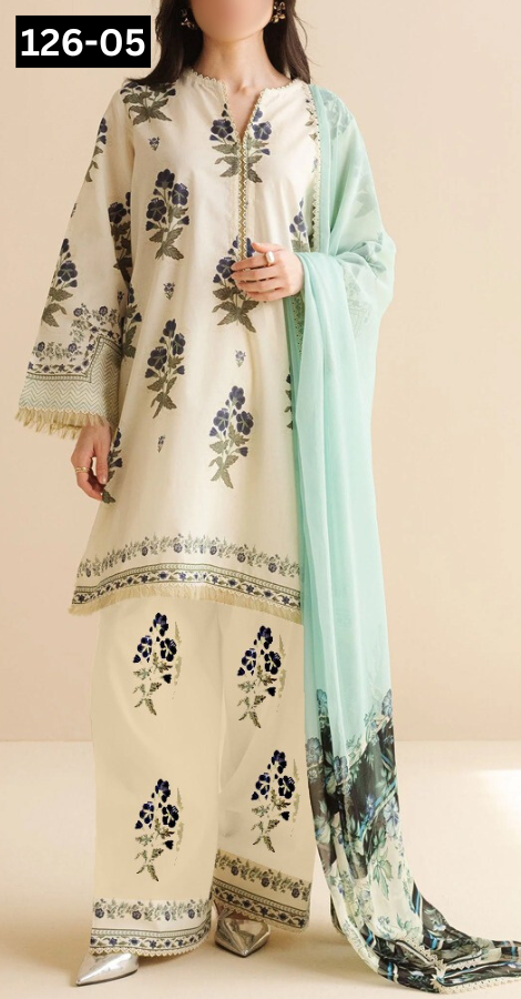 VOL 126 | DS 05 | DIGITAL PRINTED LAWN 3PC VOIL LAWN DUPATTA