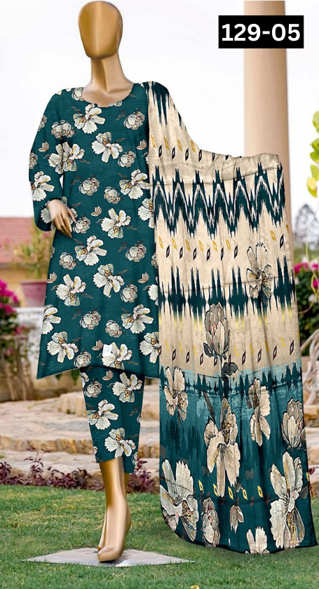 VOL 129 | DS 05 | DIGITAL PRINTED BANADORA LAWN 3PC VOIL LAWN DUPATTA