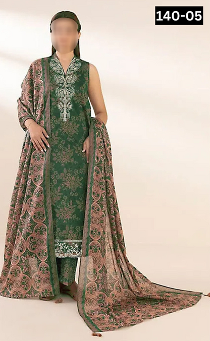 VOL 140 | DS 05 | DIGITAL PRINTED BANADORA LAWN 3PC | VOIL LAWN DUPATTA | EMBROIDERED ORAGANZA PATCHES