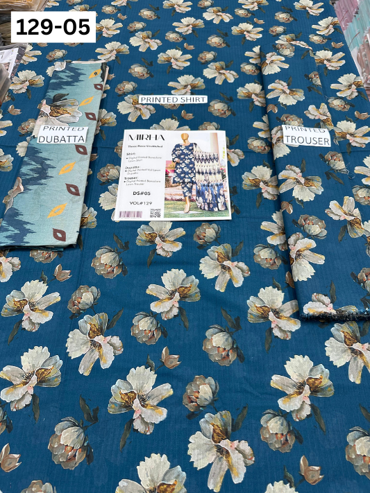 VOL 129 | DS 05 | DIGITAL PRINTED BANADORA LAWN 3PC VOIL LAWN DUPATTA