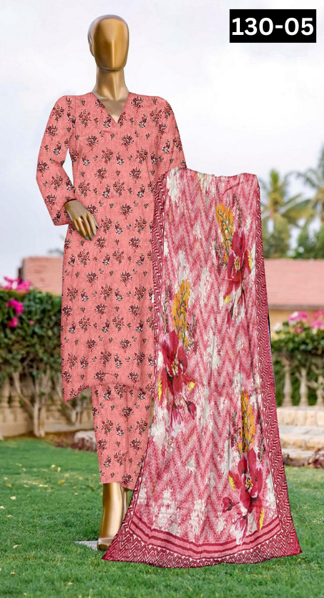 VOL 130 | DS 05 | DIGITAL PRINTED LAWN 3PC BAMBER CHIFFON DUPATTA