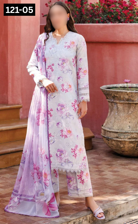 VOL 121 | DS 05 | DIGITAL PRINTED BANADORA LAWN 3PC VOIL LAWN DUPATTA