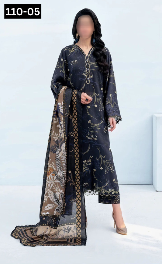 VOL 110 | DS 05 | DIGITAL PRINTED BANADORA LAWN 3PC VOIL LAWN DUPATTA