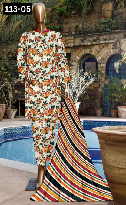 VOL 113 | DS 05 | DIGITAL PRINTED BANADORA LAWN 3PC VOIL LAWN DUPATTA