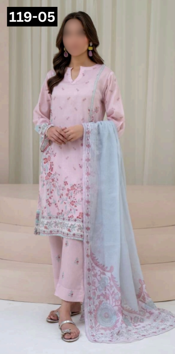 VOL 119 | DS 05 | DIGITAL PRINTED BANADORA LAWN 3PC VOIL LAWN DUPATTA