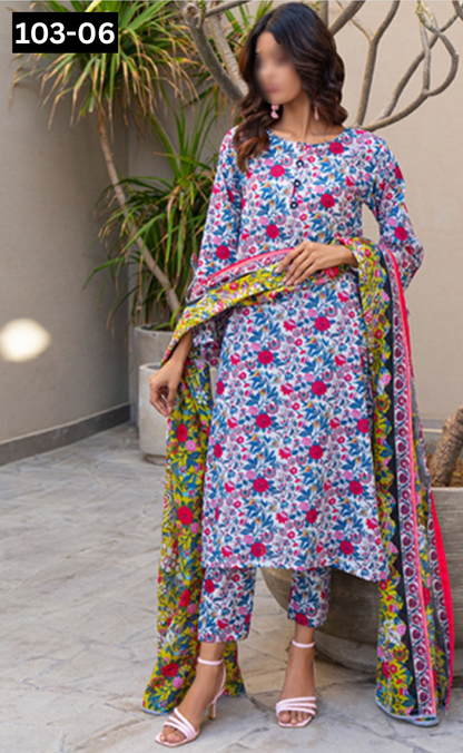 VOL 103 | DS 06 | DIGITAL PRINTED LAWN 3PC VOIL LAWN DUPATTA