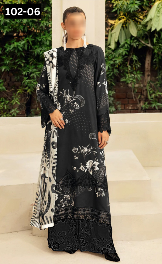 VOL 102 | DS 06 | DIGITAL PRINTED BANA DORA LAWN 3PC VOIL LAWN DUPATTA