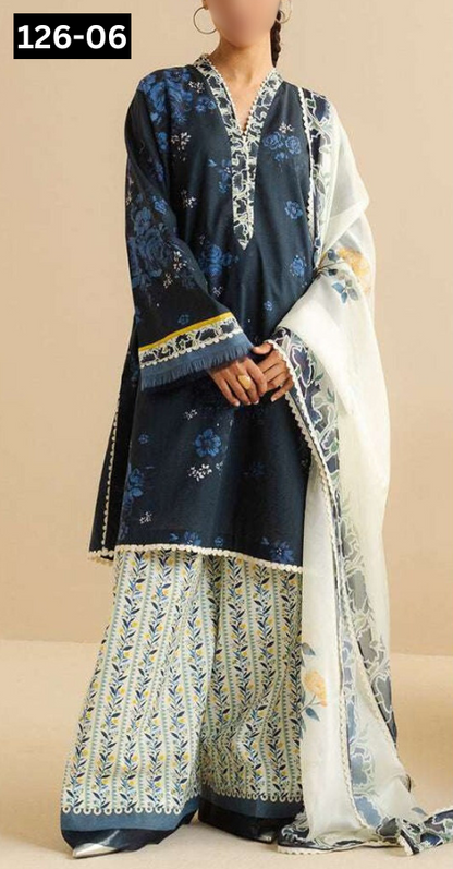 VOL 126 | DS 06 | DIGITAL PRINTED LAWN 3PC VOIL LAWN DUPATTA