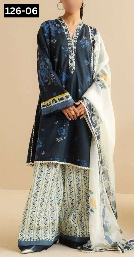 VOL 126 | DS 06 | DIGITAL PRINTED LAWN 3PC VOIL LAWN DUPATTA