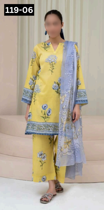 VOL 119 | DS 06 | DIGITAL PRINTED BANADORA LAWN 3PC VOIL LAWN DUPATTA