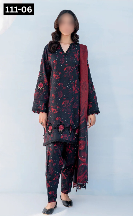 VOL 111 | DS 06 | DIGITAL PRINTED LAWN 3PC VOIL LAWN DUPATTA