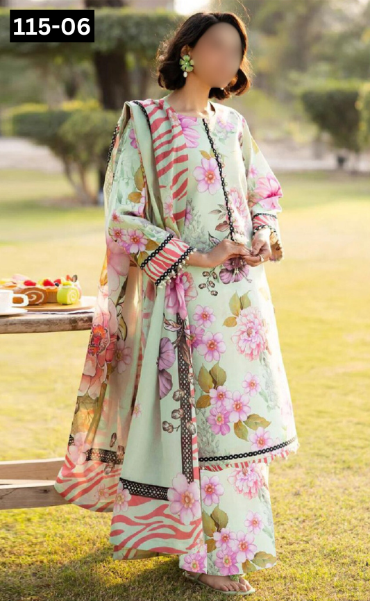 VOL 115 | DS 06 | DIGITAL PRINTED BANADORA LAWN 3PC VOIL LAWN DUPATTA