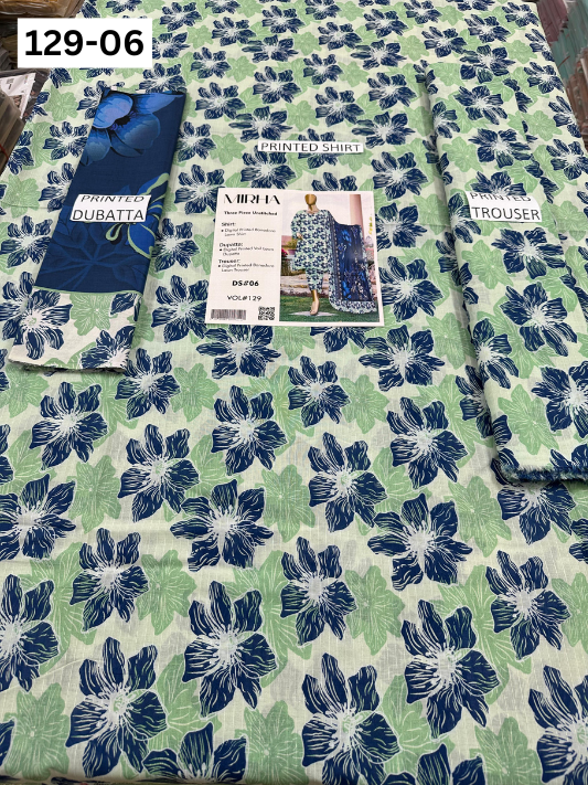 VOL 129 | DS 06 | DIGITAL PRINTED BANADORA LAWN 3PC VOIL LAWN DUPATTA