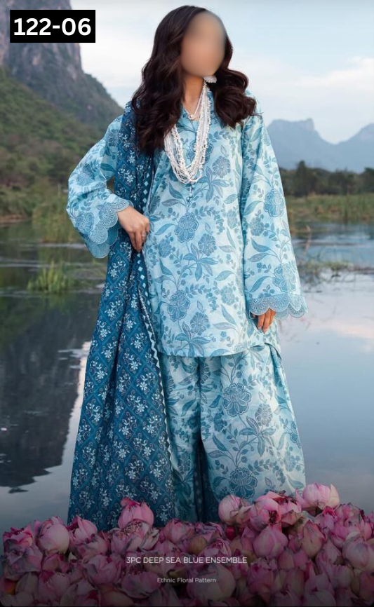 VOL 122 | DS 06 | DIGITAL PRINTED LAWN 3PC BAMBER CHIFFON DUPATTA