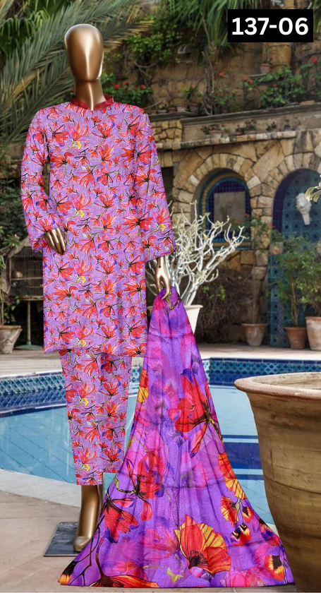 VOL 137 | DS 06 | DIGITAL PRINTED LAWN 3PC BAMBER CHIFFON DUPATTA