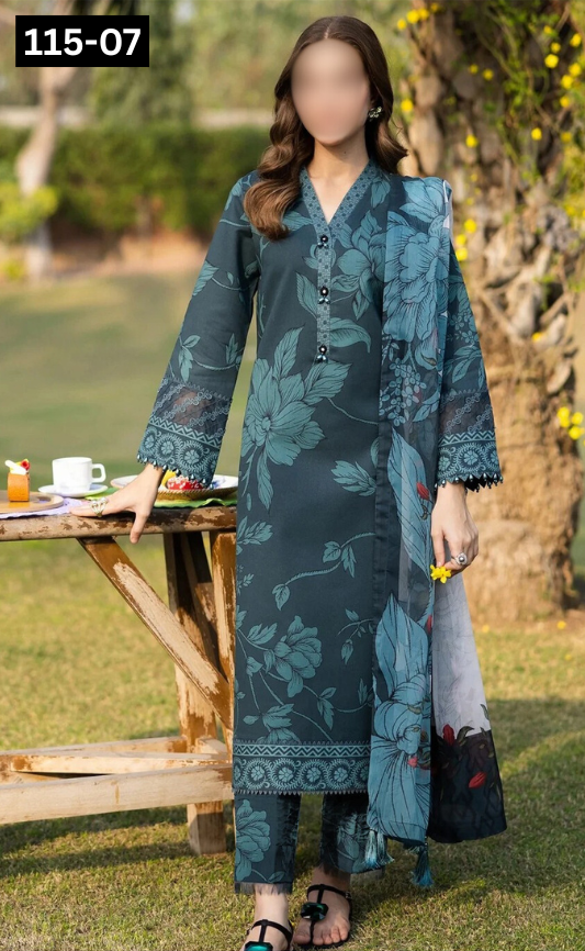 VOL 115 | DS 07 | DIGITAL PRINTED BANADORA LAWN 3PC VOIL LAWN DUPATTA