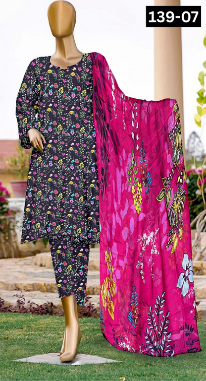 VOL 139 | DS 07 | DIGITAL PRINTED LAWN 3PC BAMBER CHIFFON DUPATTA