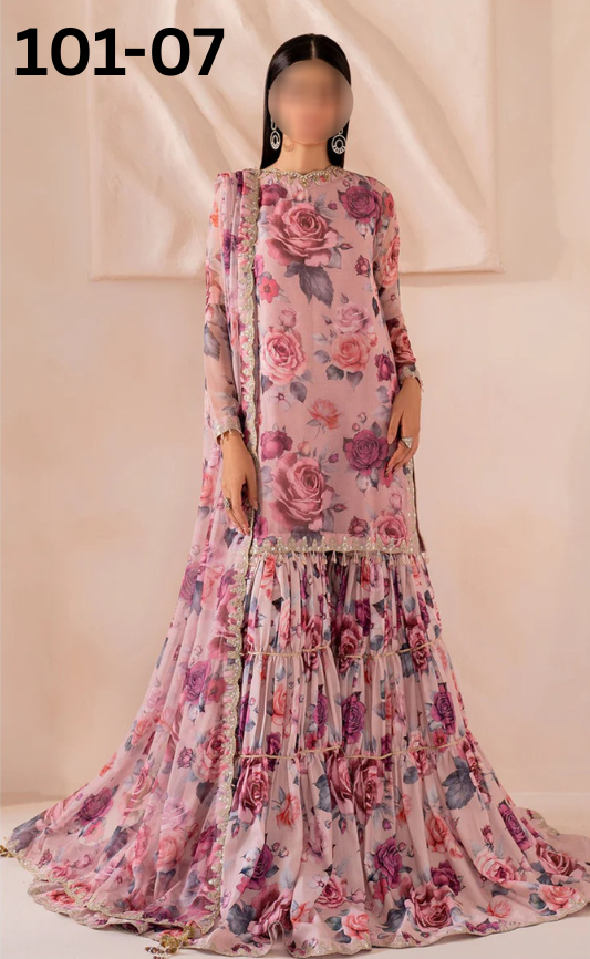 VOL 101 | DS 07 | DIGITAL PRINTED LAWN 3PC BAMBER CHIFFON DUPATTA