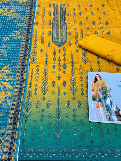 VOL 1023 | DS D208 | VISCOS PRINTED EMBROIDERED 3 PIECE