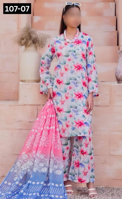 VOL 107 | DS 07 | DIGITAL PRINTED LAWN 3PC VOIL LAWN DUPATTA