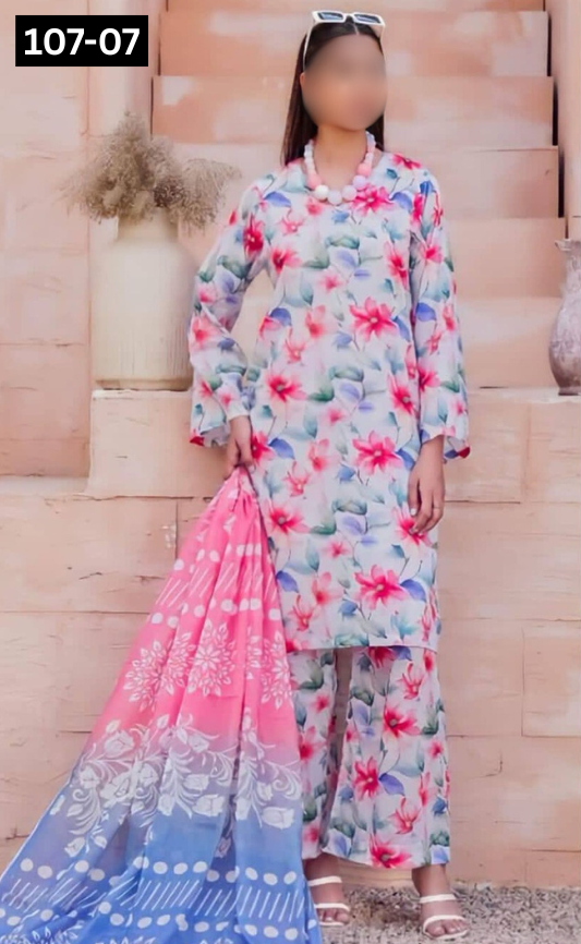 VOL 107 | DS 07 | DIGITAL PRINTED LAWN 3PC VOIL LAWN DUPATTA