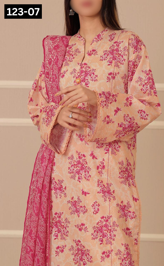 VOL 123 | DS 07 | DIGITAL PRINTED BANADORA LAWN 3PC VOIL LAWN DUPATTA