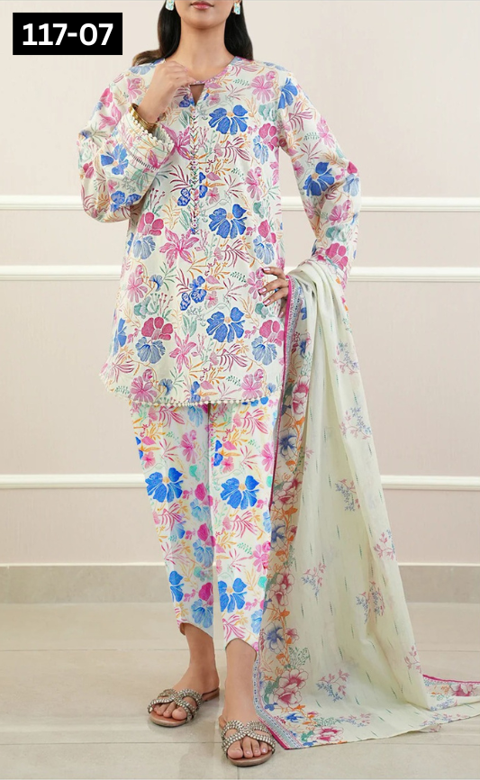 VOL 117 | DS 07 | DIGITAL PRINTED LAWN 3PC VOIL LAWN DUPATTA
